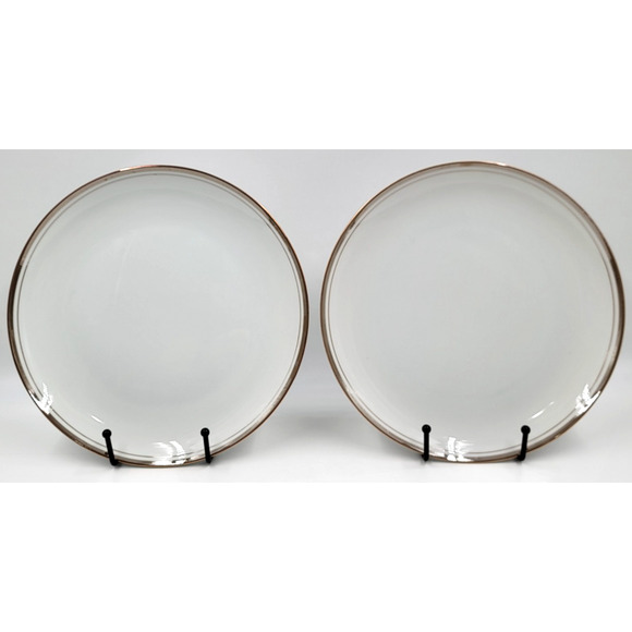 Royalton China Set of 2 Luncheon Plates 9.25" White Gold Trim Translucent - Picture 3 of 8